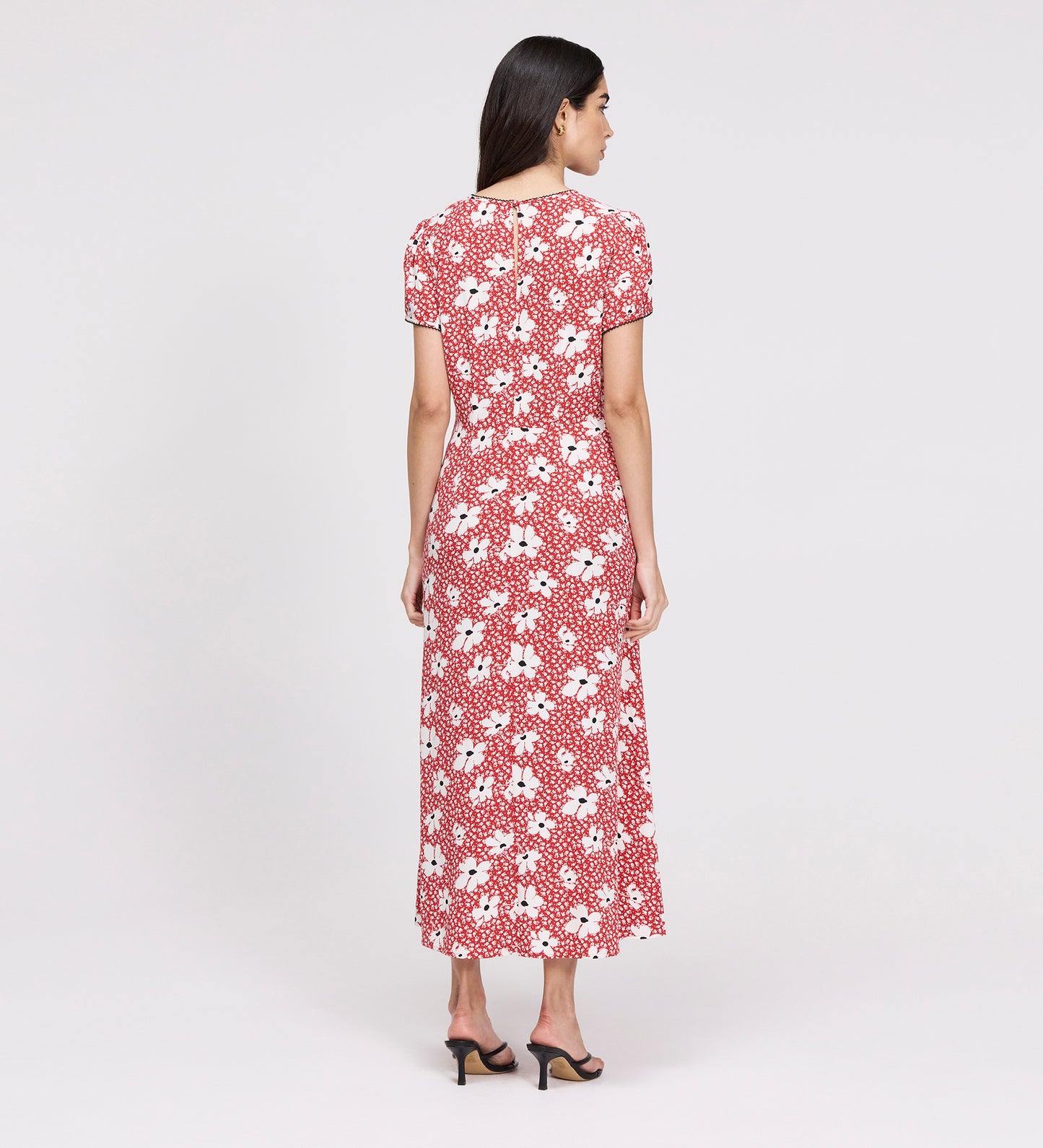Lorna Red Ditsy Empire Waist Midi Dress