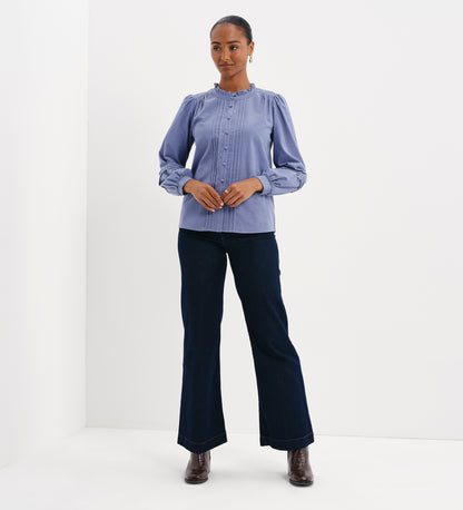Lucy Light Blue Corduroy Pintuck Frill Collar Shirt