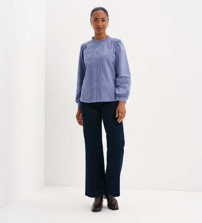 Lucy Light Blue Corduroy Pintuck Frill Collar Shirt