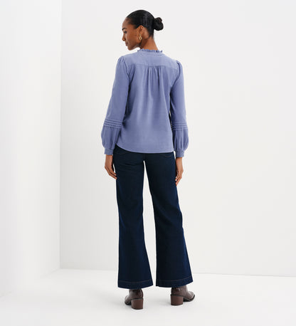Lucy Light Blue Corduroy Pintuck Frill Collar Shirt