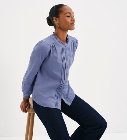 Lucy Light Blue Corduroy Pintuck Frill Collar Shirt