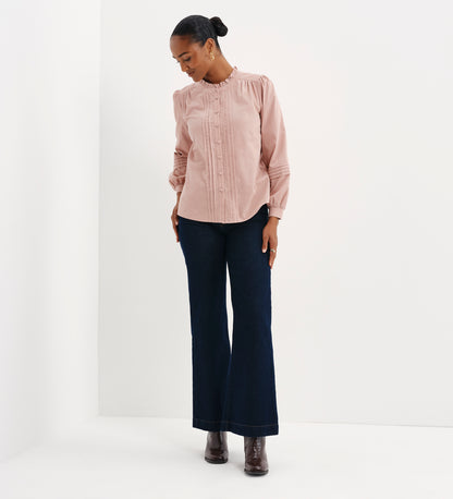 Lucy Pink Corduroy Pintuck Frill Collar Shirt