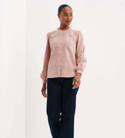 Lucy Pink Corduroy Pintuck Frill Collar Shirt