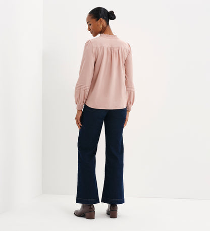 Lucy Pink Corduroy Pintuck Frill Collar Shirt