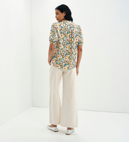 Macie Peach Floral Shirred Yoke Puff Sleeve Top