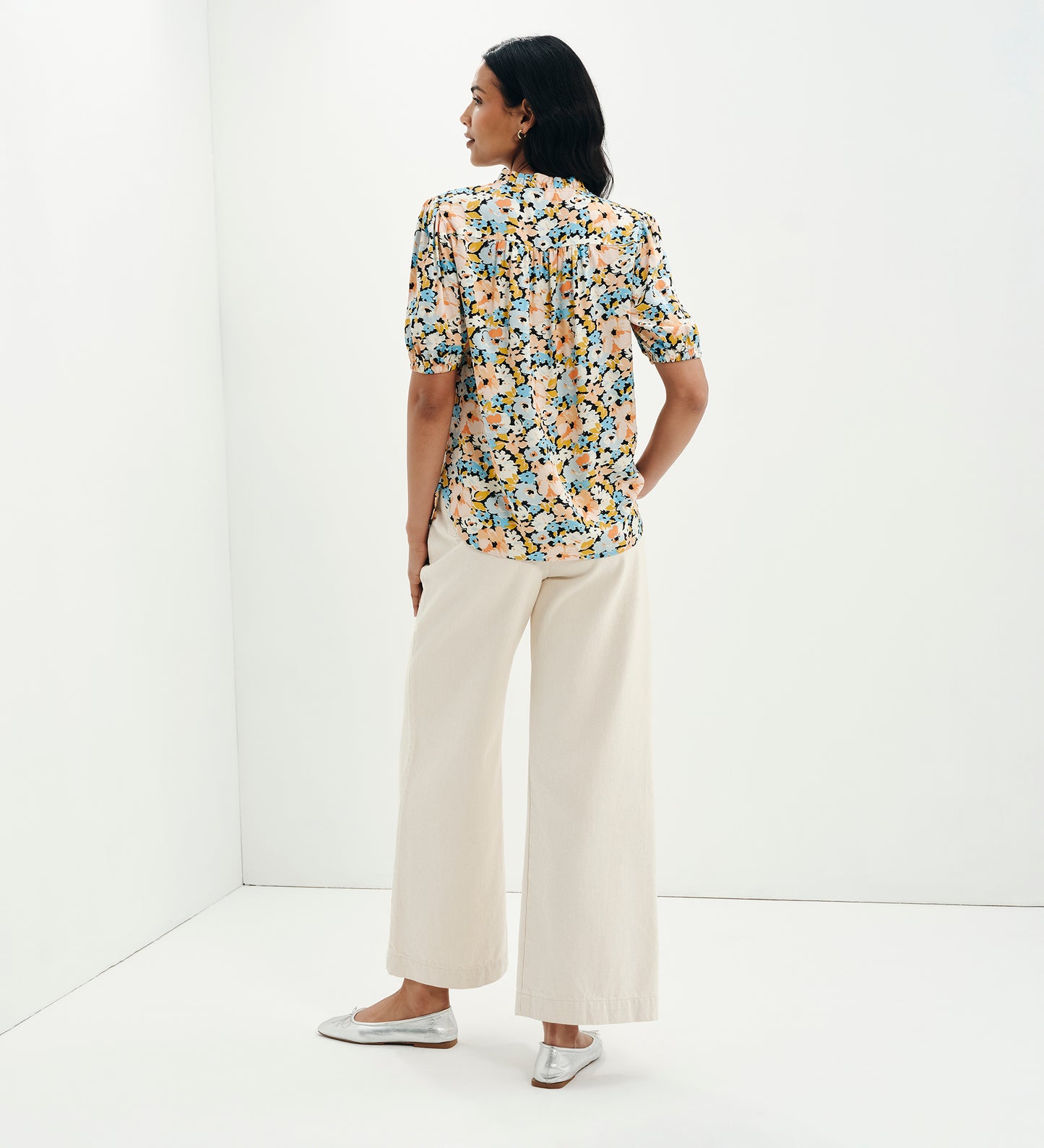 Macie Peach Floral Shirred Yoke Puff Sleeve Top