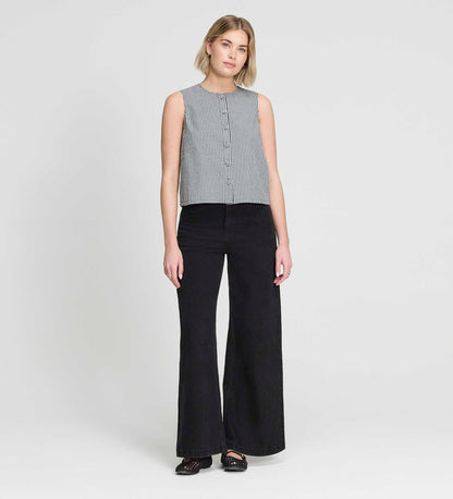 Maggie Black Gingham Cotton Sleeveless Button-Through Top