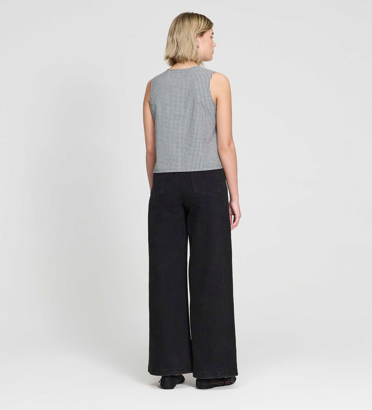 Maggie Black Gingham Cotton Sleeveless Button-Through Top