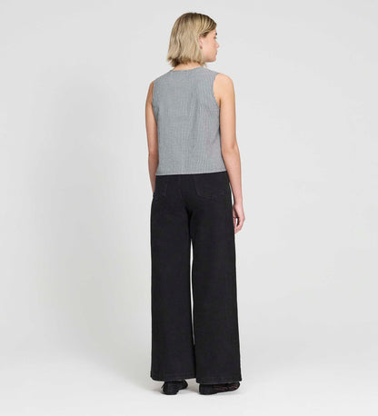 Maggie Black Gingham Cotton Sleeveless Button-Through Top