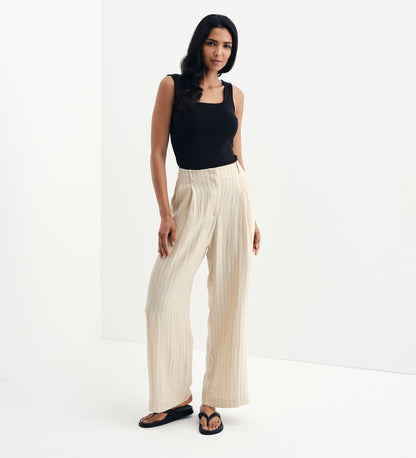 Mara Beige Stripe High Waisted Wide Leg Trousers