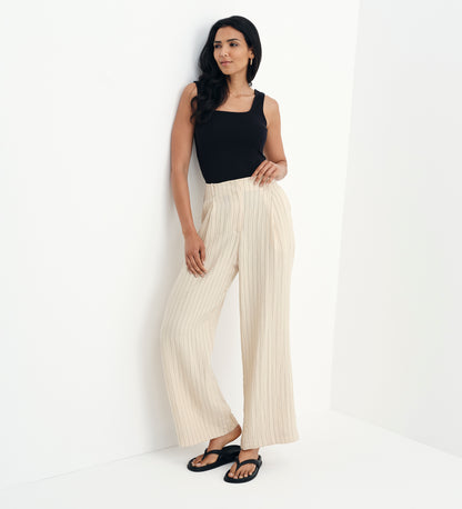 Mara Beige Stripe High Waisted Wide Leg Trousers