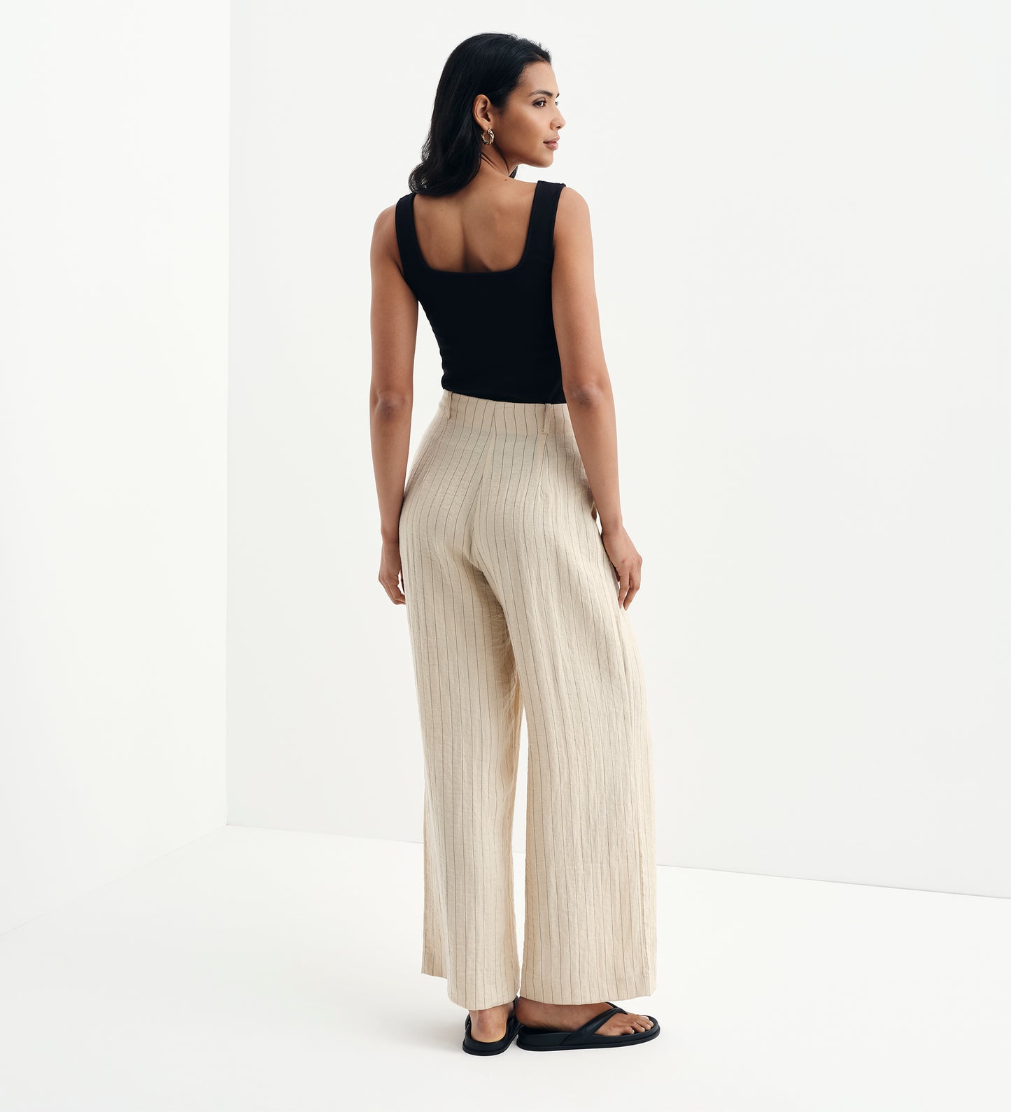 Mara Beige Stripe High Waisted Wide Leg Trousers