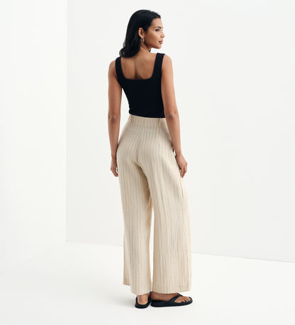 Mara Beige Stripe High Waisted Wide Leg Trousers