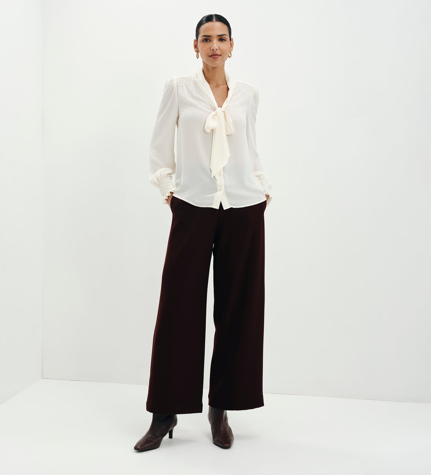 Mavis Ivory Pussy Bow Button-Through Blouse