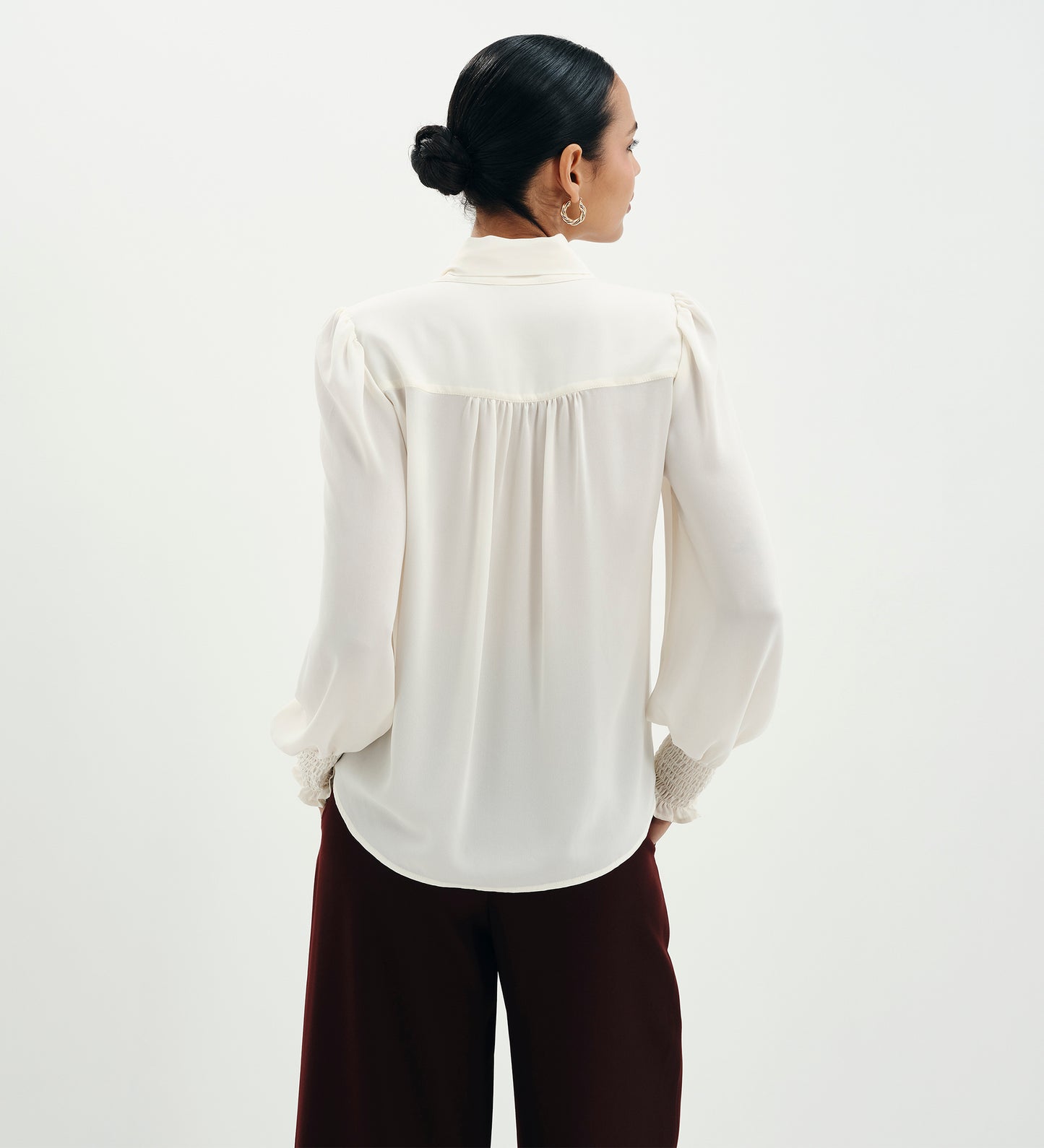 Mavis Ivory Pussy Bow Button-Through Blouse
