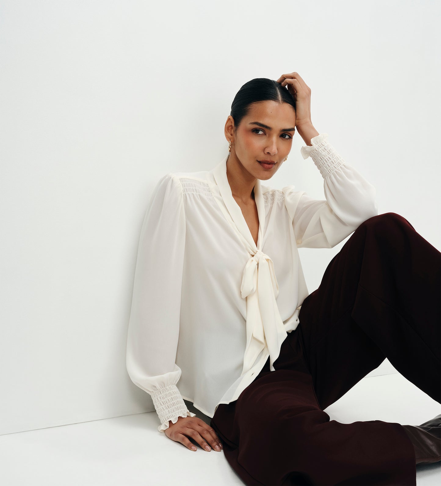 Mavis Ivory Pussy Bow Button-Through Blouse