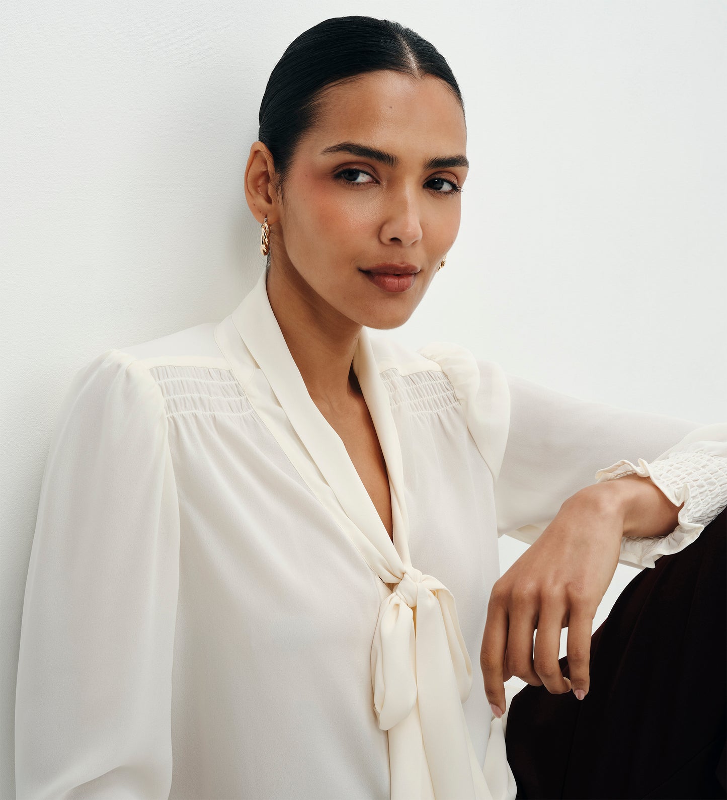 Mavis Ivory Pussy Bow Button-Through Blouse