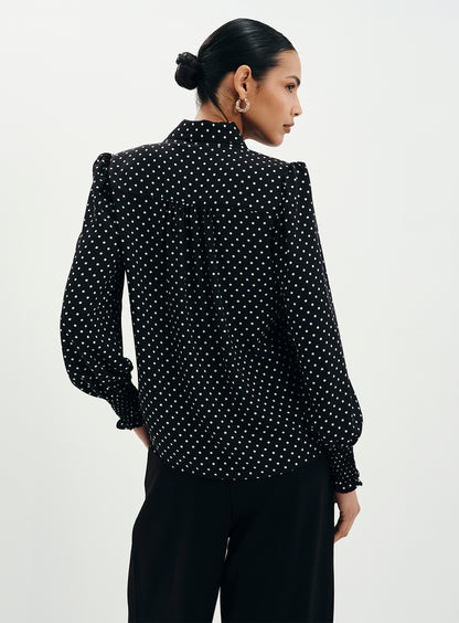 Mavis Black Polka Dot Pussy Bow Blouson Sleeve Blouse