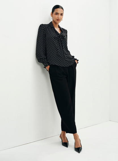 Mavis Black Polka Dot Pussy Bow Blouson Sleeve Blouse