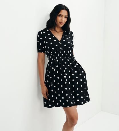 Meadow Black Polka Dot Cotton Puff Sleeve Mini Dress