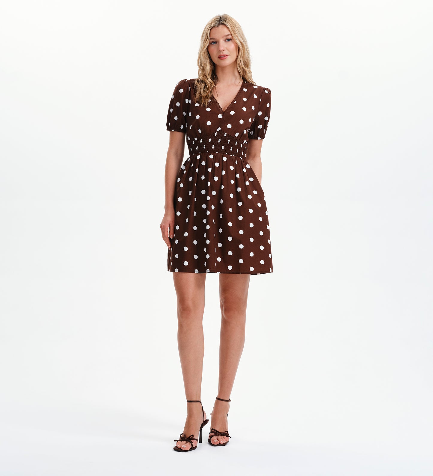 Meadow Brown Polka Dot Cotton Puff Sleeve Mini Dress