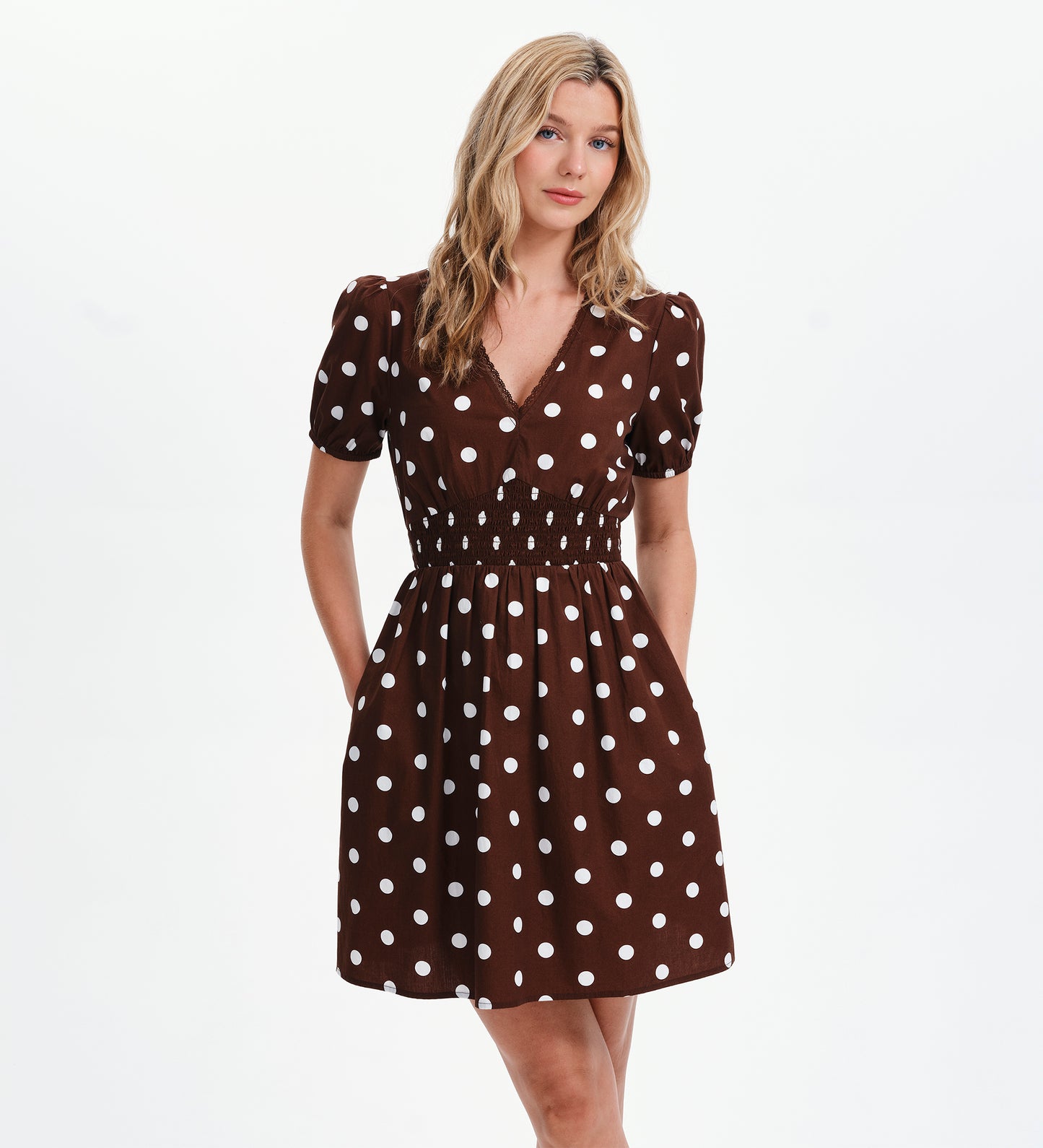Meadow Brown Polka Dot Cotton Puff Sleeve Mini Dress