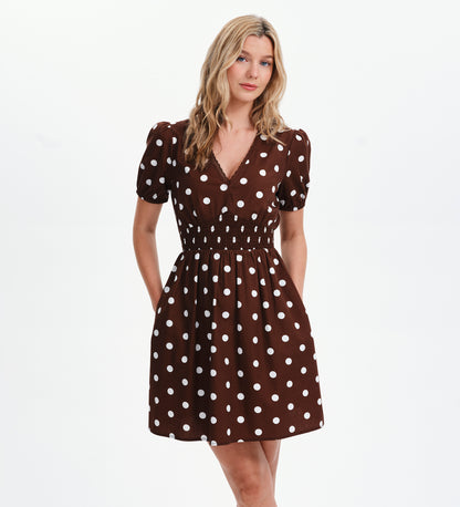Meadow Brown Polka Dot Cotton Puff Sleeve Mini Dress
