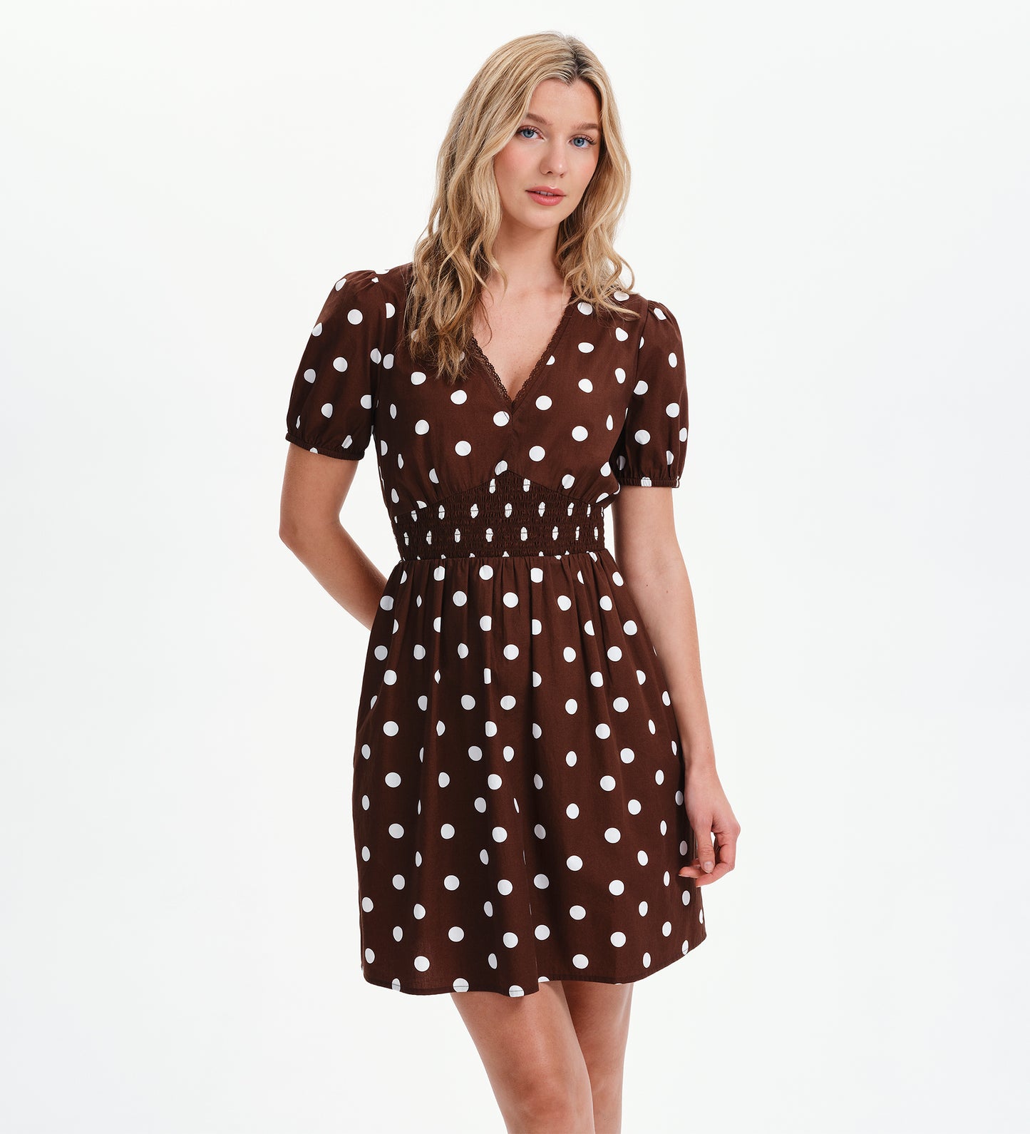 Meadow Brown Polka Dot Cotton Puff Sleeve Mini Dress