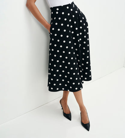 Meeka Black Polka Dot Cotton A-Line Midi Skirt