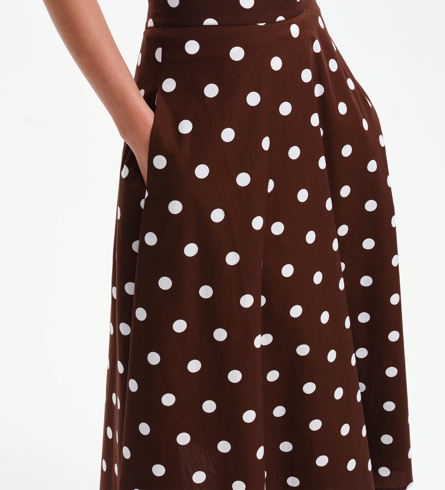 Meeka Brown Polka Dot Cotton A-Line Midi Skirt
