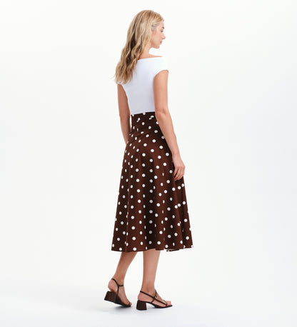 Meeka Brown Polka Dot Cotton A-Line Midi Skirt