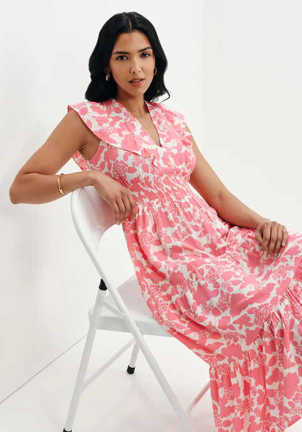 Mattie Pink Floral Frill Sleeve Dress
