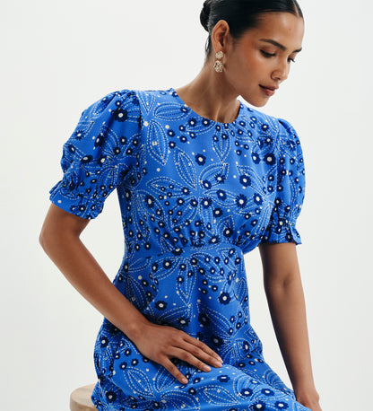 Mela Blue Daisy Midi Tea Dress