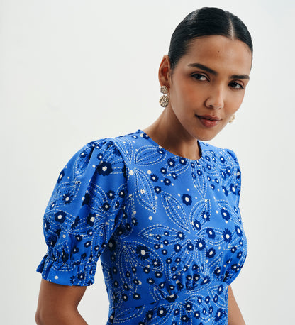 Mela Blue Daisy Midi Tea Dress