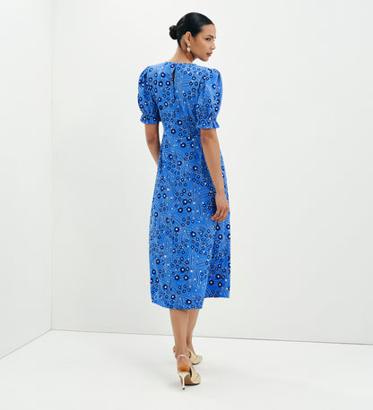 Mela Blue Daisy Midi Tea Dress
