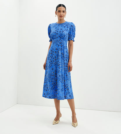 Mela Blue Daisy Midi Tea Dress