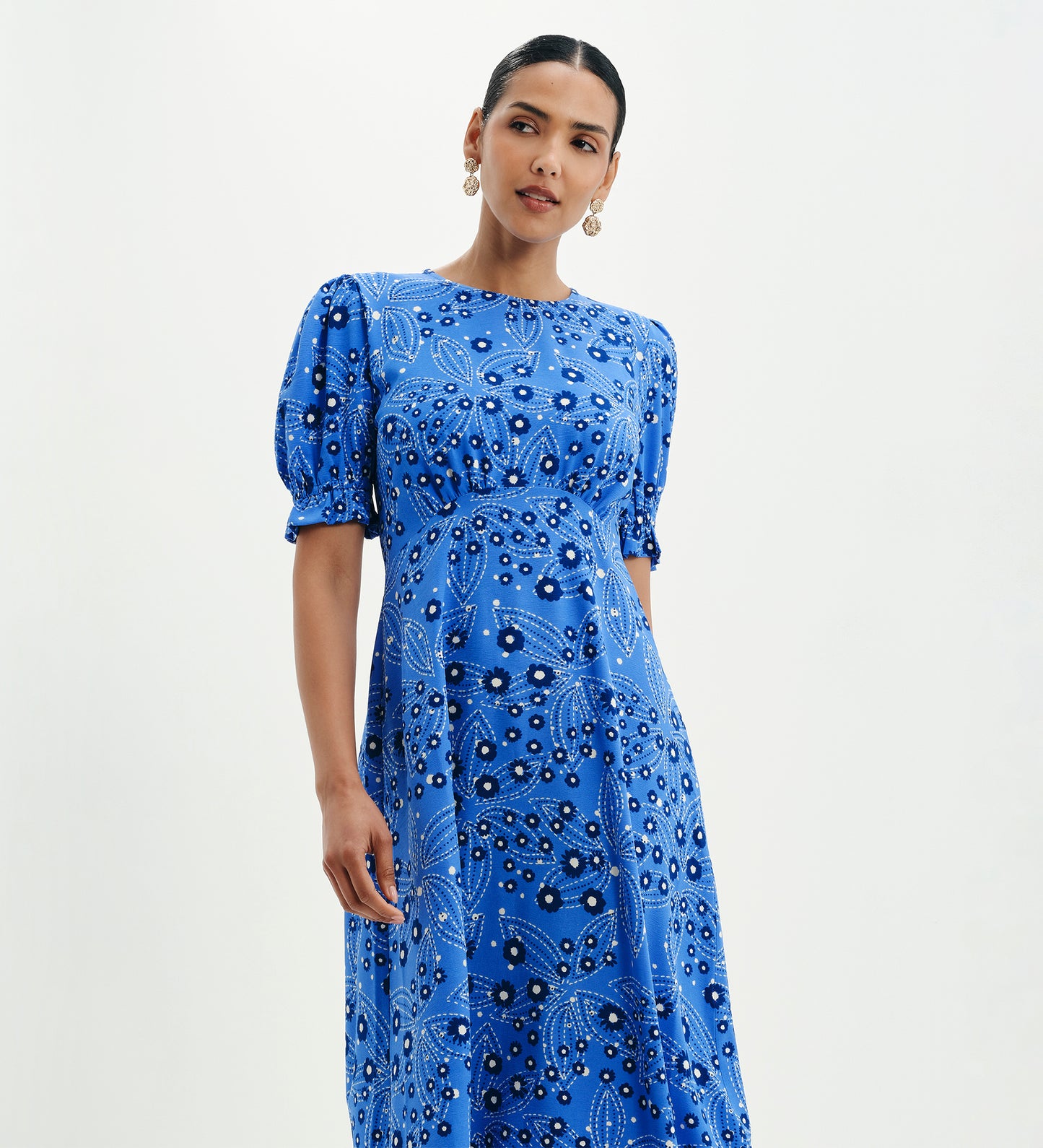 Mela Blue Daisy Midi Tea Dress