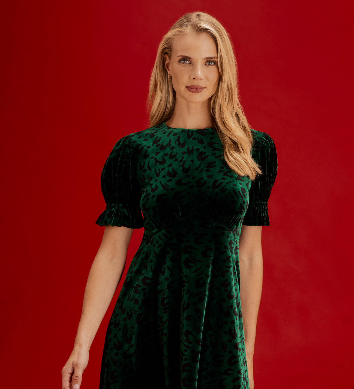 Mela Green Animal Velvet Midi Tea Dress