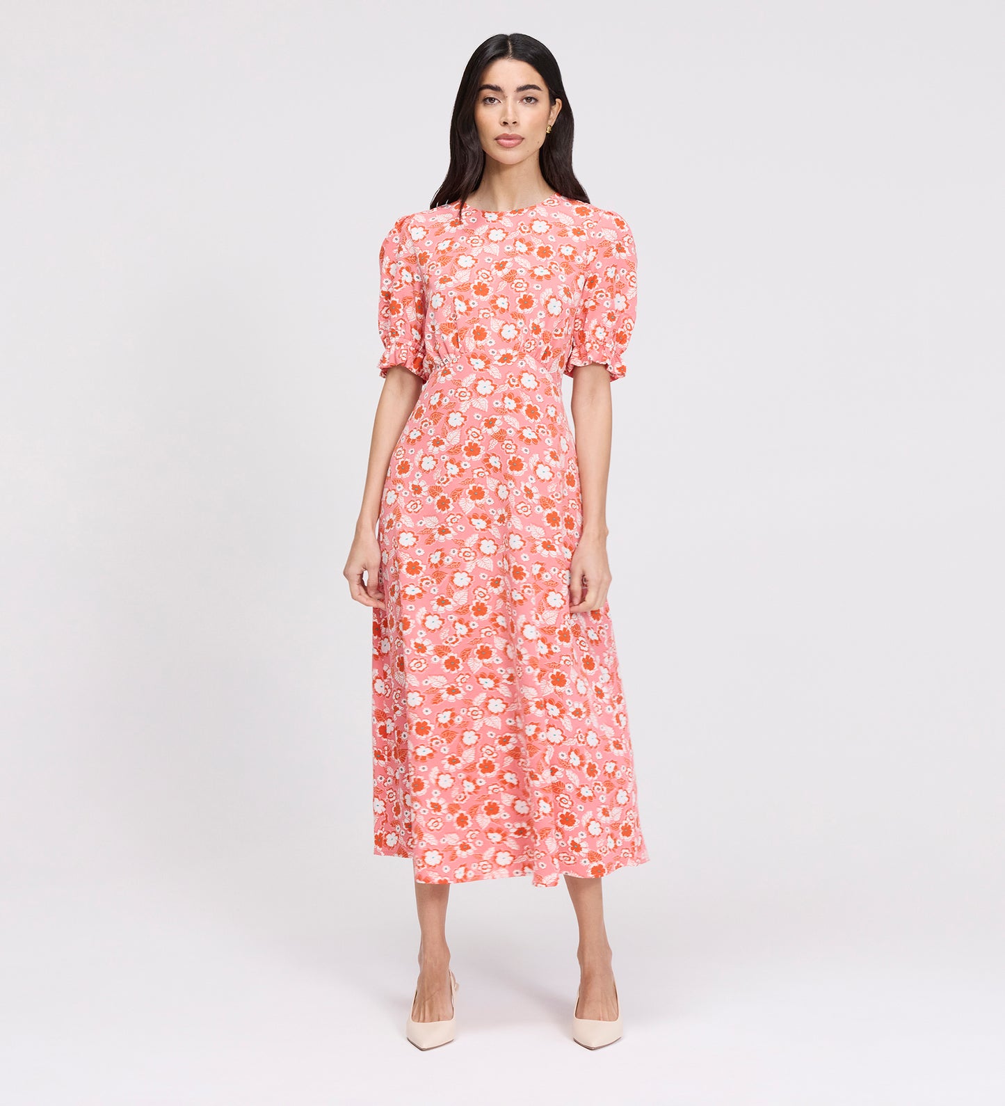 Mela Pink Flowers Midi Tea Dress
