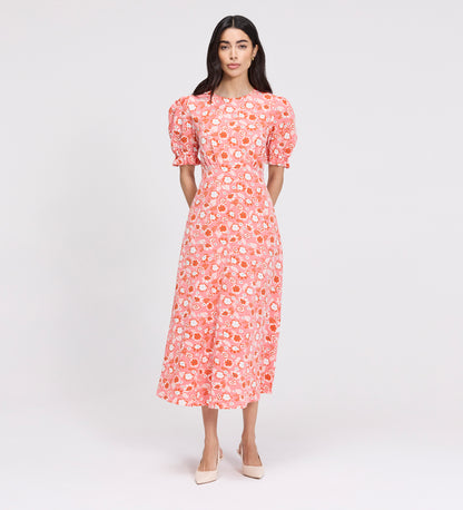 Mela Pink Flowers Midi Tea Dress