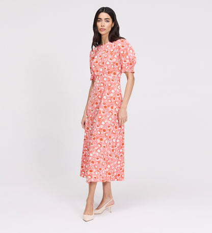 Mela Pink Flowers Midi Tea Dress