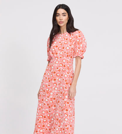 Mela Pink Flowers Midi Tea Dress