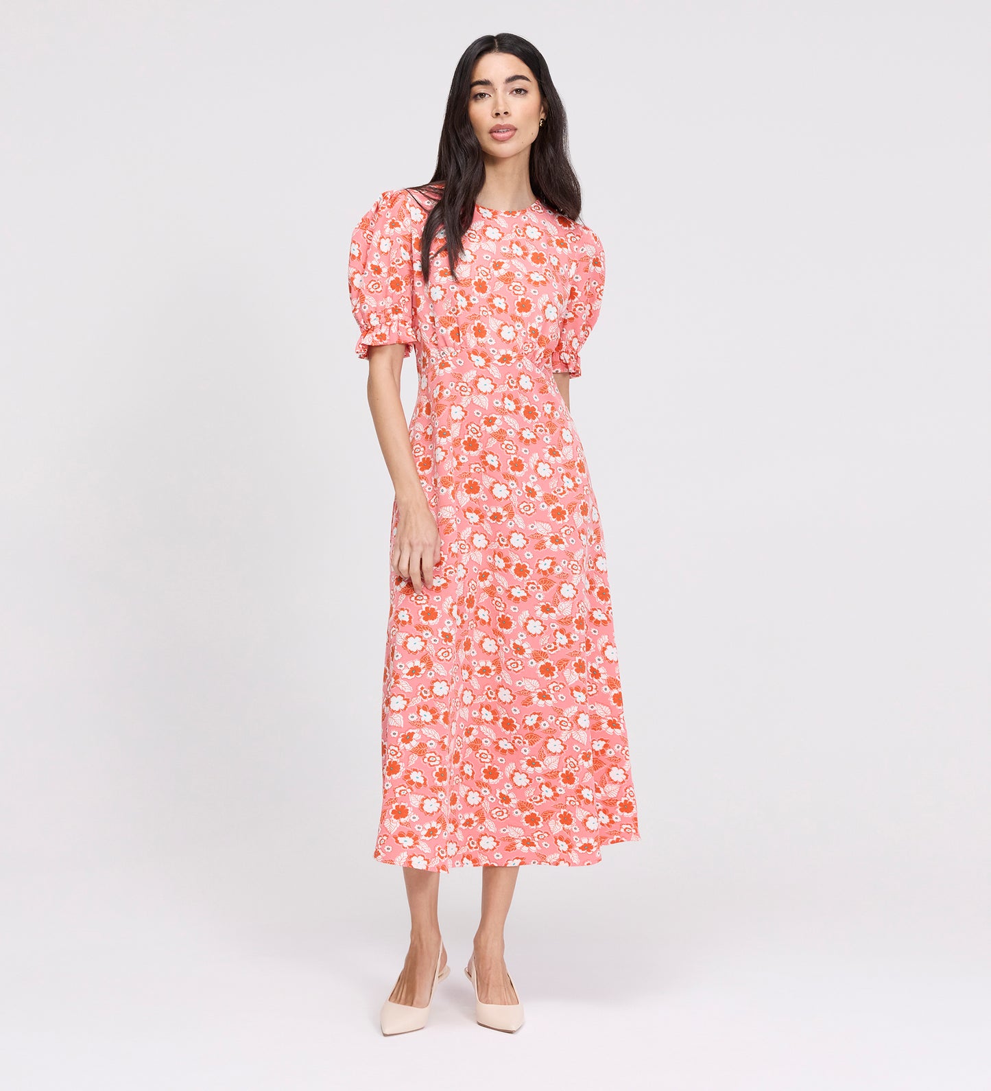 Mela Pink Flowers Midi Tea Dress