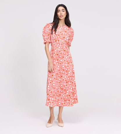 Mela Pink Flowers Midi Tea Dress