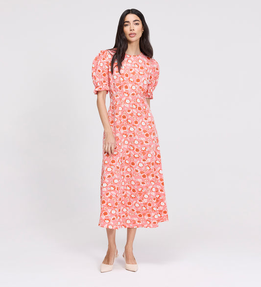 Mela Pink Flowers Midi Tea Dress
