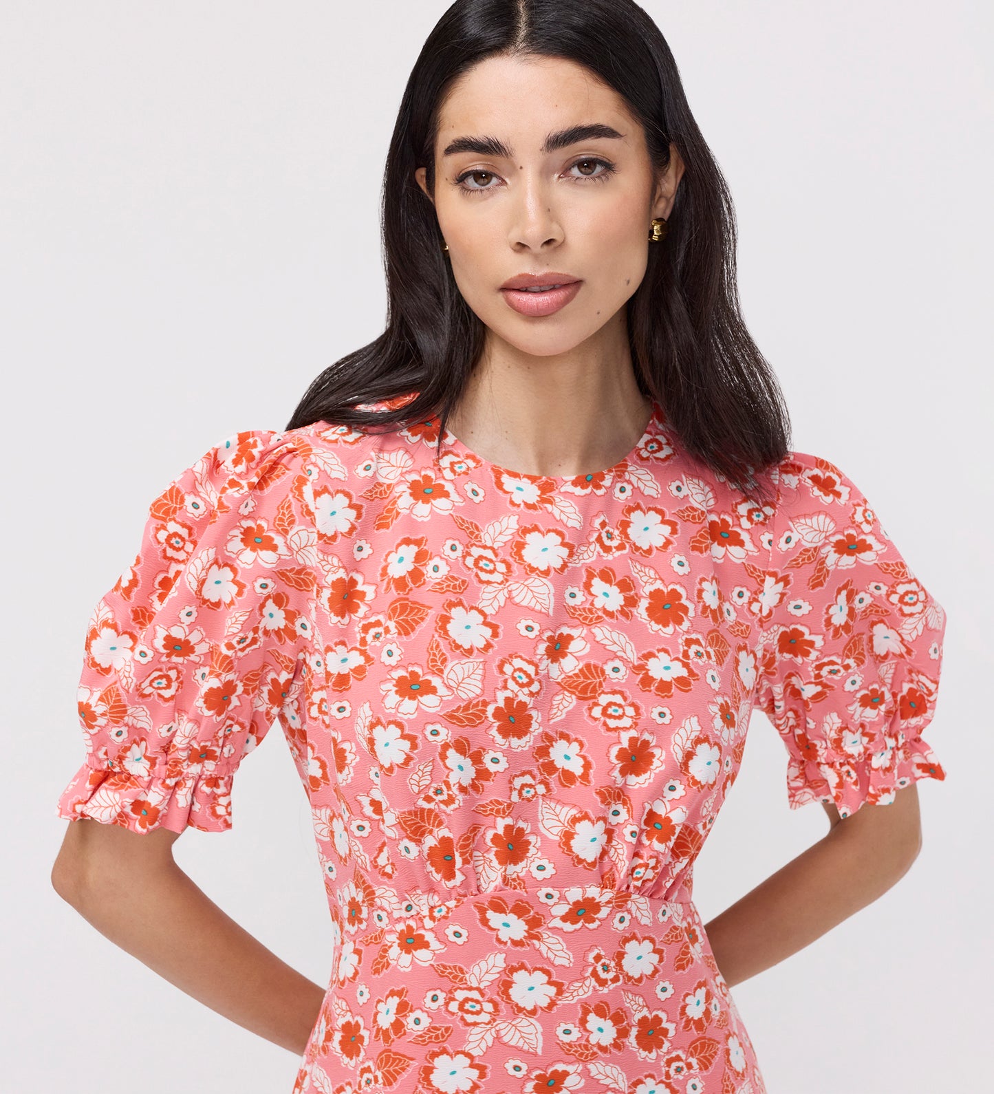 Mela Pink Flowers Midi Tea Dress