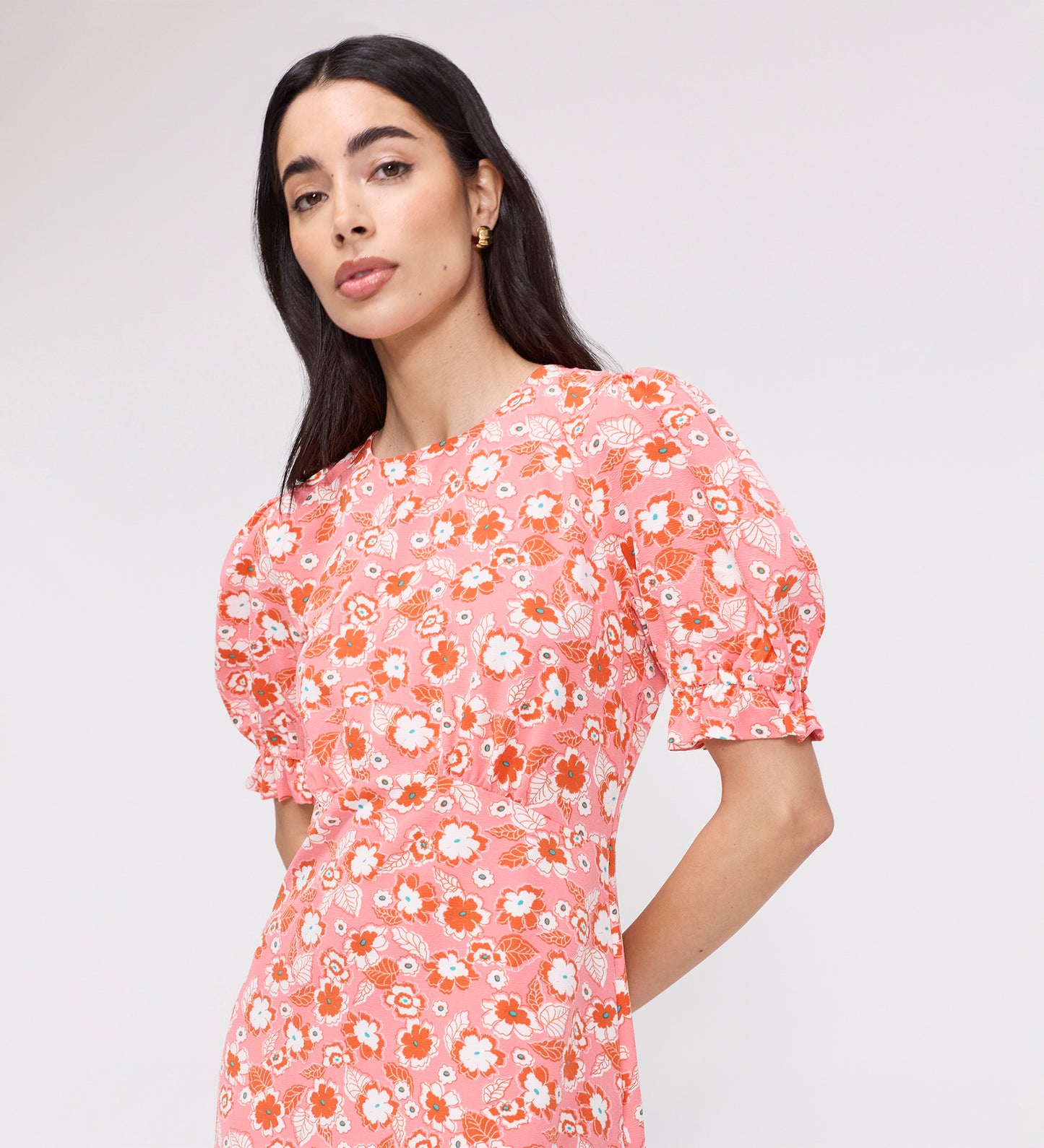 Mela Pink Flowers Midi Tea Dress