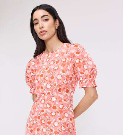 Mela Pink Flowers Midi Tea Dress