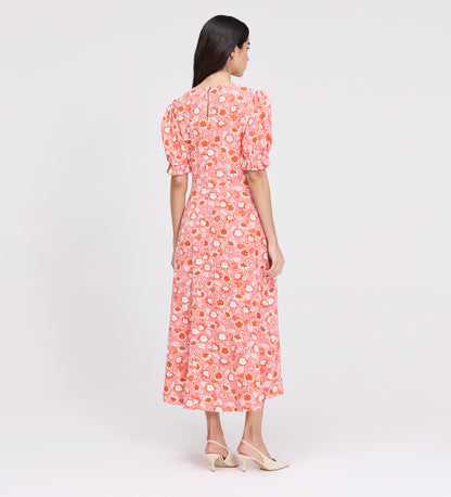 Mela Pink Flowers Midi Tea Dress