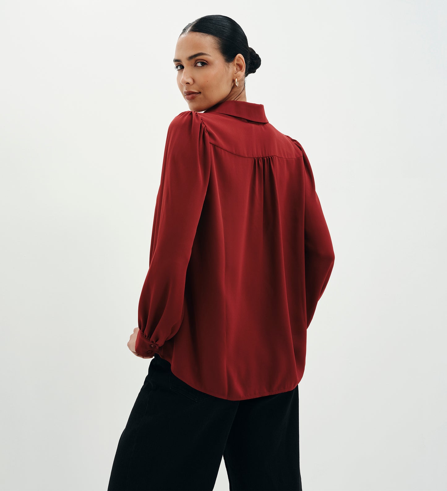 Melina Burgundy Button Through Lightweight Yoke Blouse